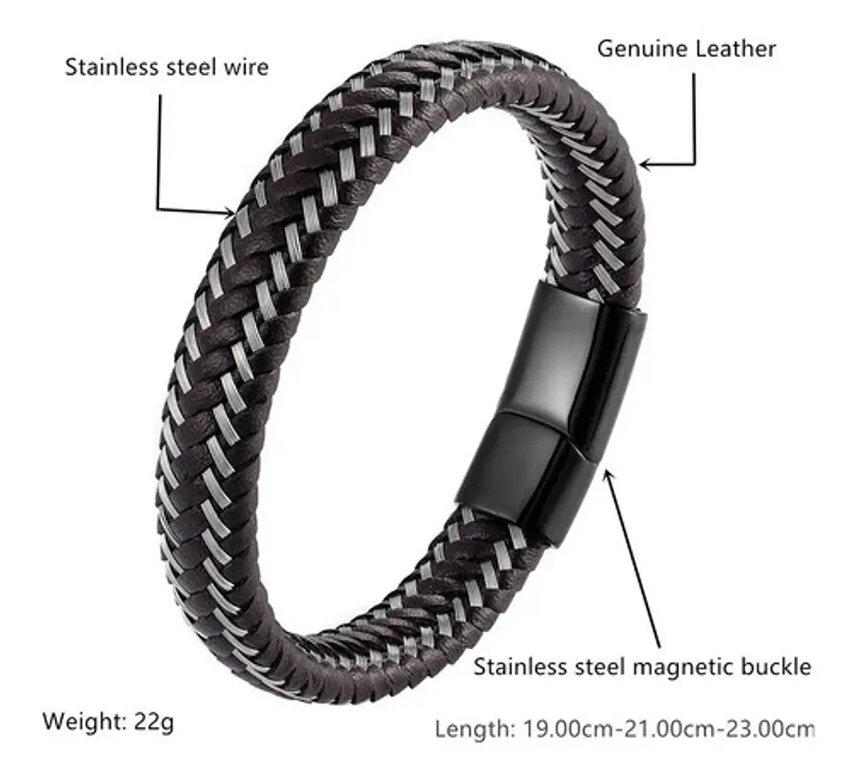 Pulsera Brazalete Cuero Trenzado Clásico 12 Mm Tejida Hombre 2