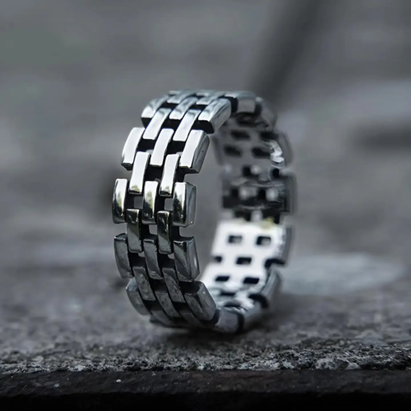 Anillo Color Plata Royal Cadena Eslabon Clásico Acero Hombre 2