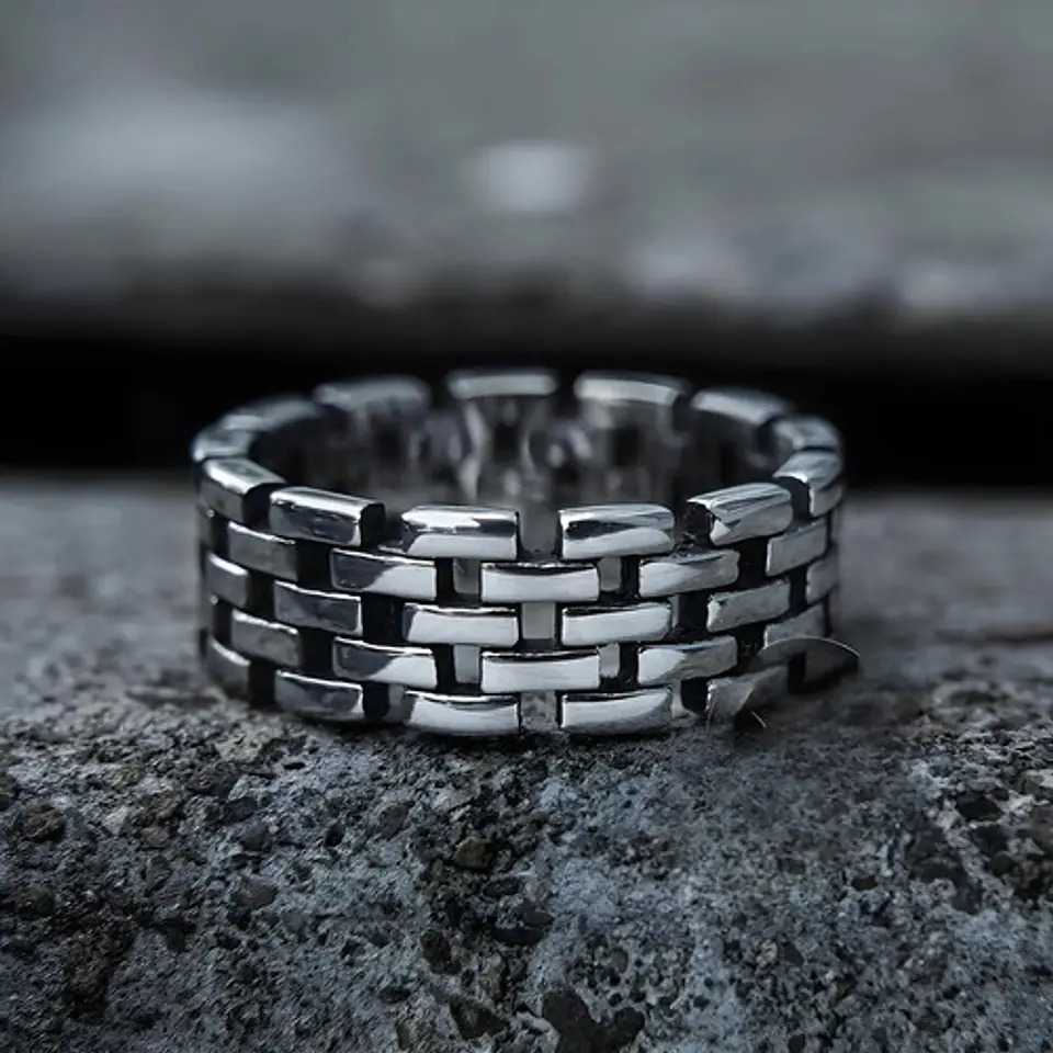Anillo Color Plata Royal Cadena Eslabon Clásico Acero Hombre 3