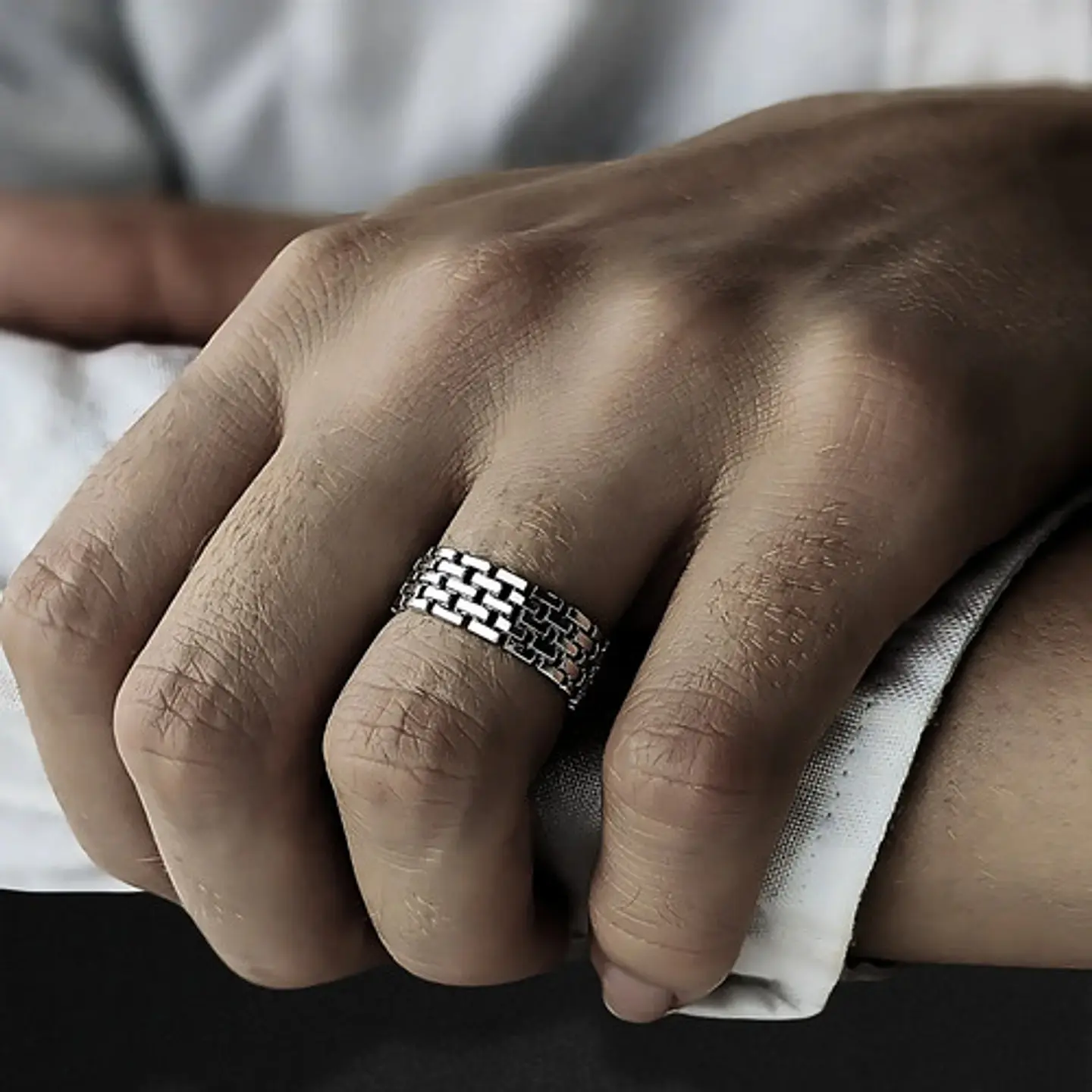 Anillo Color Plata Royal Cadena Eslabon Clásico Acero Hombre 6
