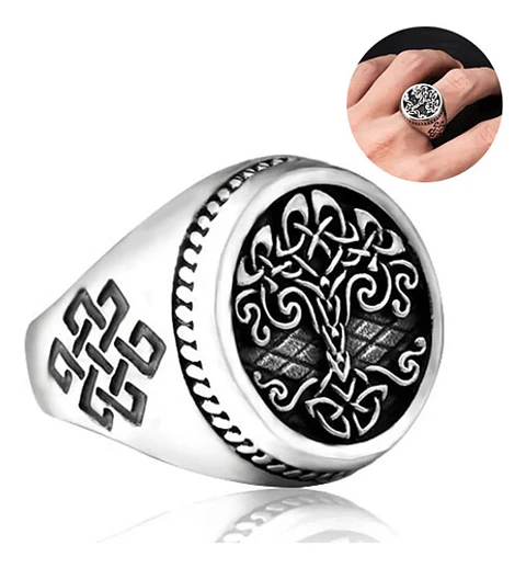 Anillo Color Plata Árbol De La Vida Vikingo Celtas Hombre