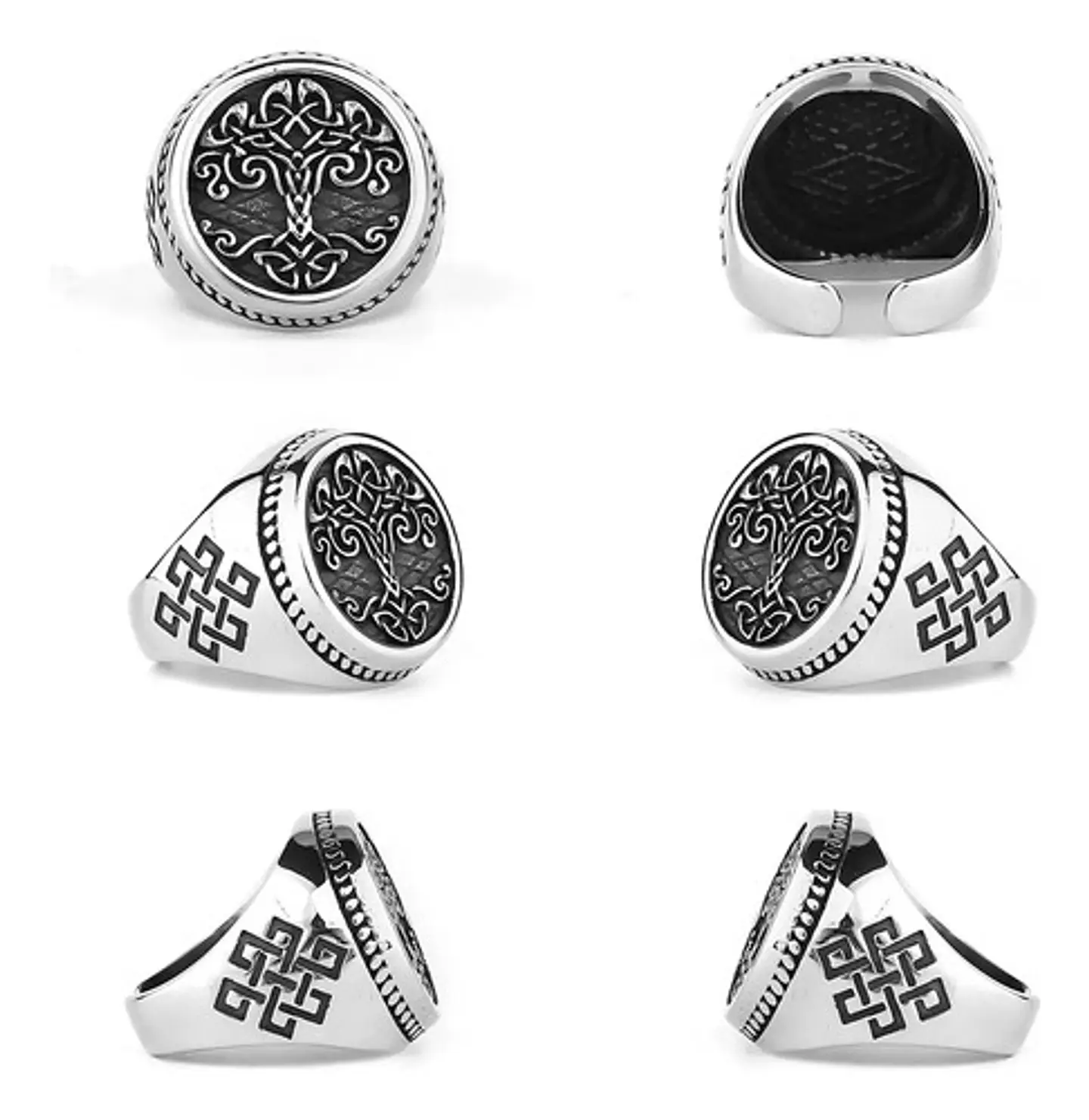 Anillo Color Plata Árbol De La Vida Vikingo Celtas Hombre 3