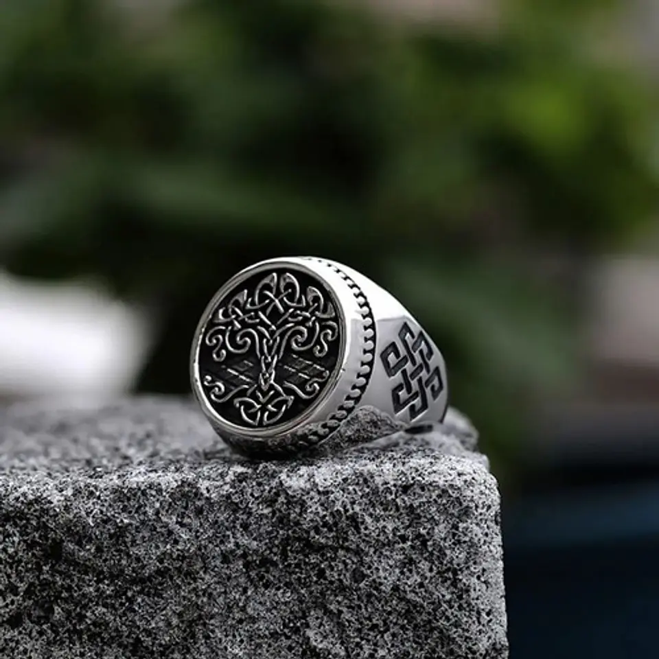 Anillo Color Plata Árbol De La Vida Vikingo Celtas Hombre 5