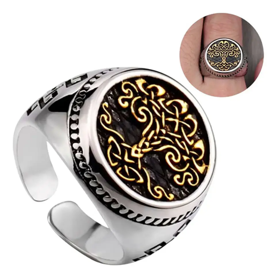 Anillo Color Plata Árbol De La Vida Vikingo Celtas Hombre 7