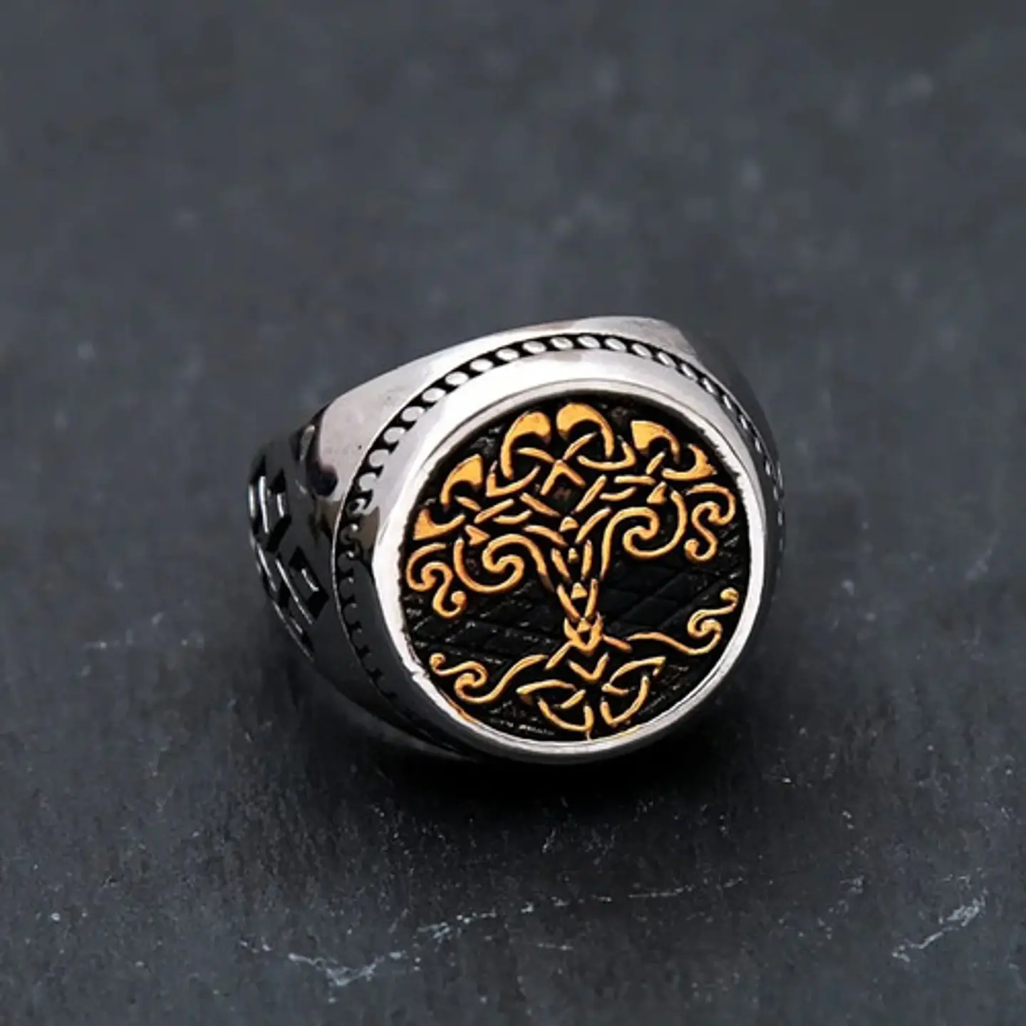 Anillo Color Plata Árbol De La Vida Vikingo Celtas Hombre 9