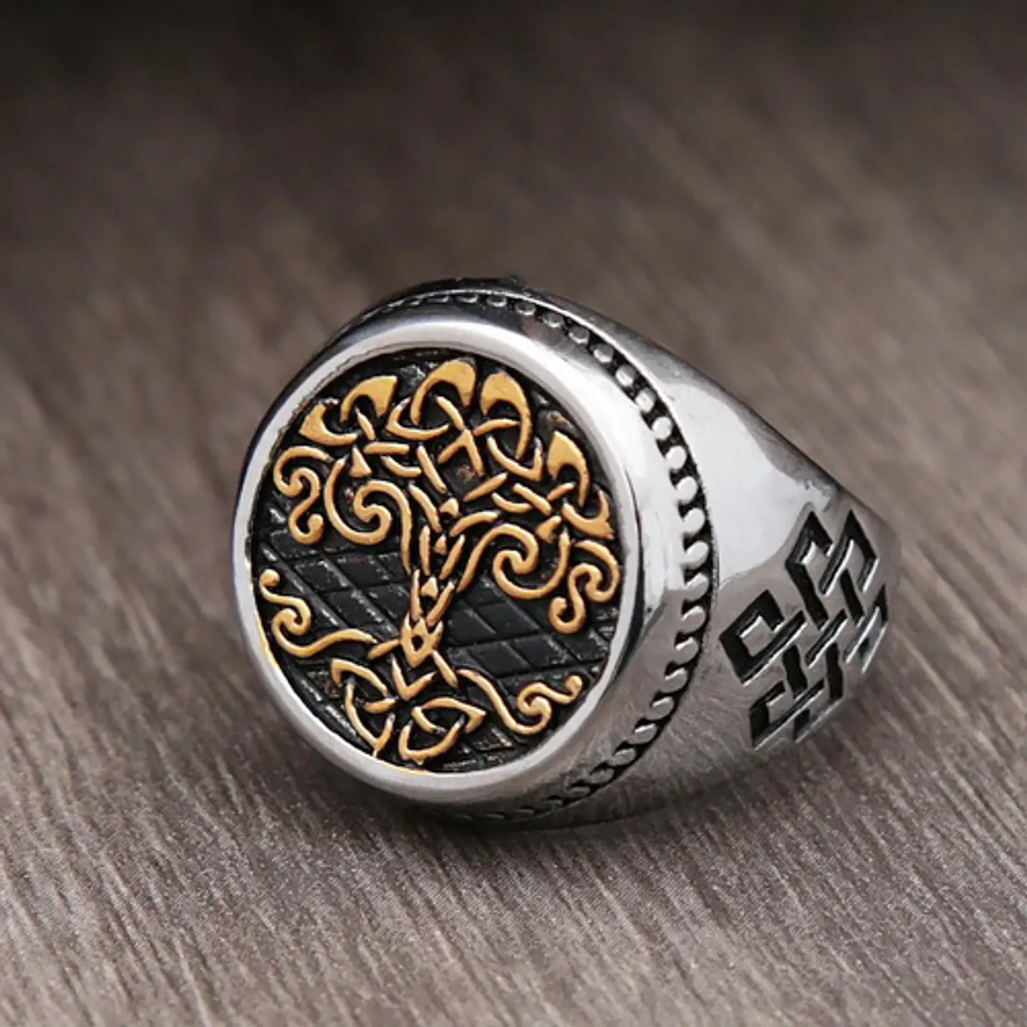 Anillo Color Plata Árbol De La Vida Vikingo Celtas Hombre 10