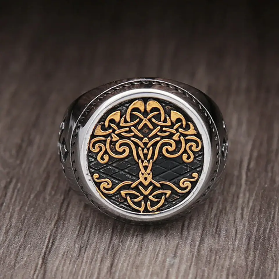 Anillo Color Plata Árbol De La Vida Vikingo Celtas Hombre 12
