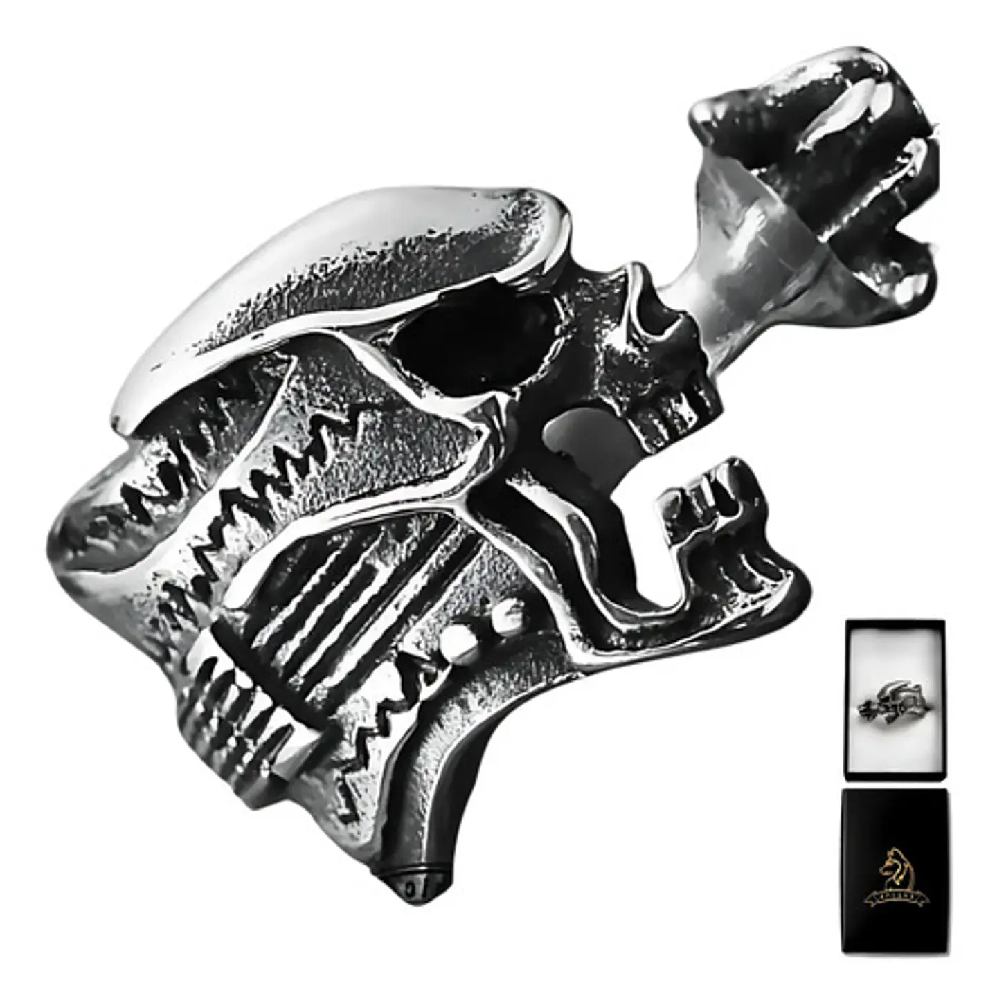 Anillo Color Plata Guitarra Rock Metal Cráneo Skull Hombre 1