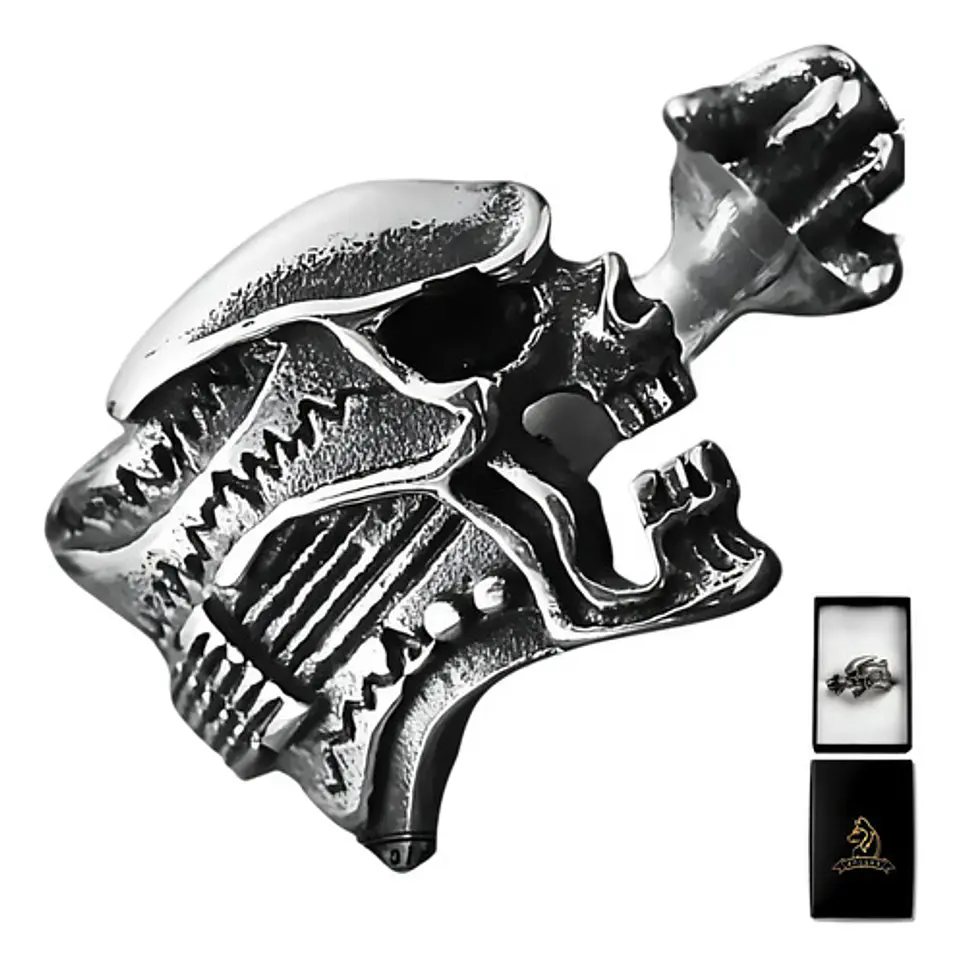 Anillo Color Plata Guitarra Rock Metal Cráneo Skull Hombre 1