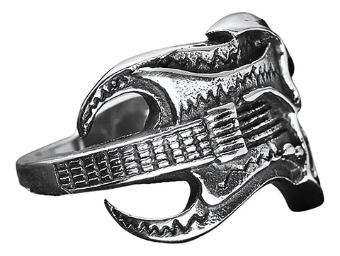 Anillo Color Plata Guitarra Rock Metal Cráneo Skull Hombre