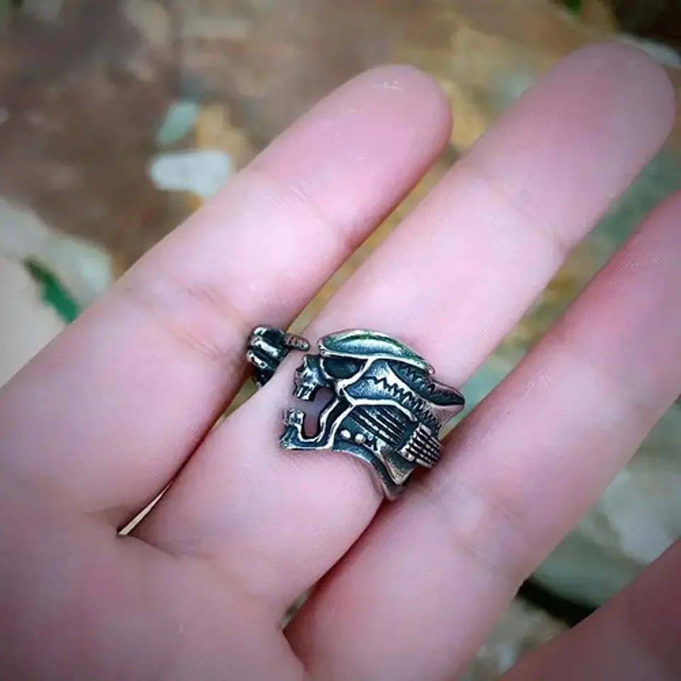 Anillo Color Plata Guitarra Rock Metal Cráneo Skull Hombre 5