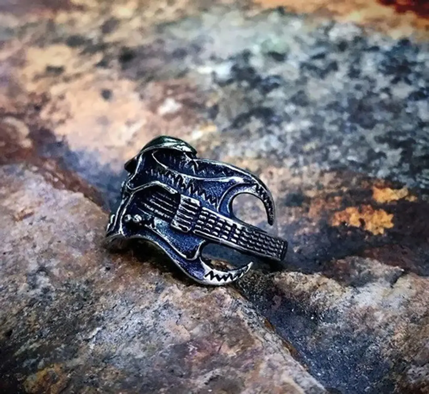 Anillo Color Plata Guitarra Rock Metal Cráneo Skull Hombre 7