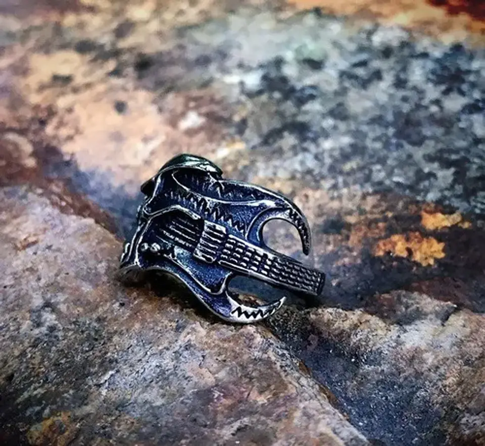 Anillo Color Plata Guitarra Rock Metal Cráneo Skull Hombre 7