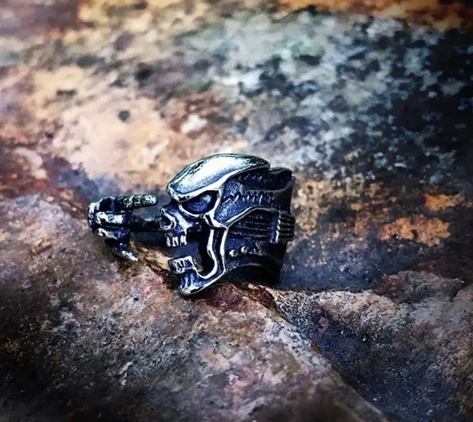 Anillo Color Plata Guitarra Rock Metal Cráneo Skull Hombre 8