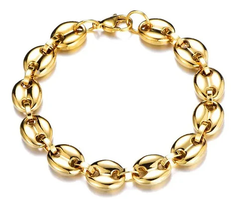 Pulsera Brazalete Esclava Granos 8 Mm Color Oro Para Hombre
