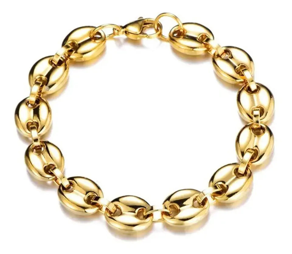 Pulsera Brazalete Esclava Granos 8 Mm Color Oro Para Hombre 1