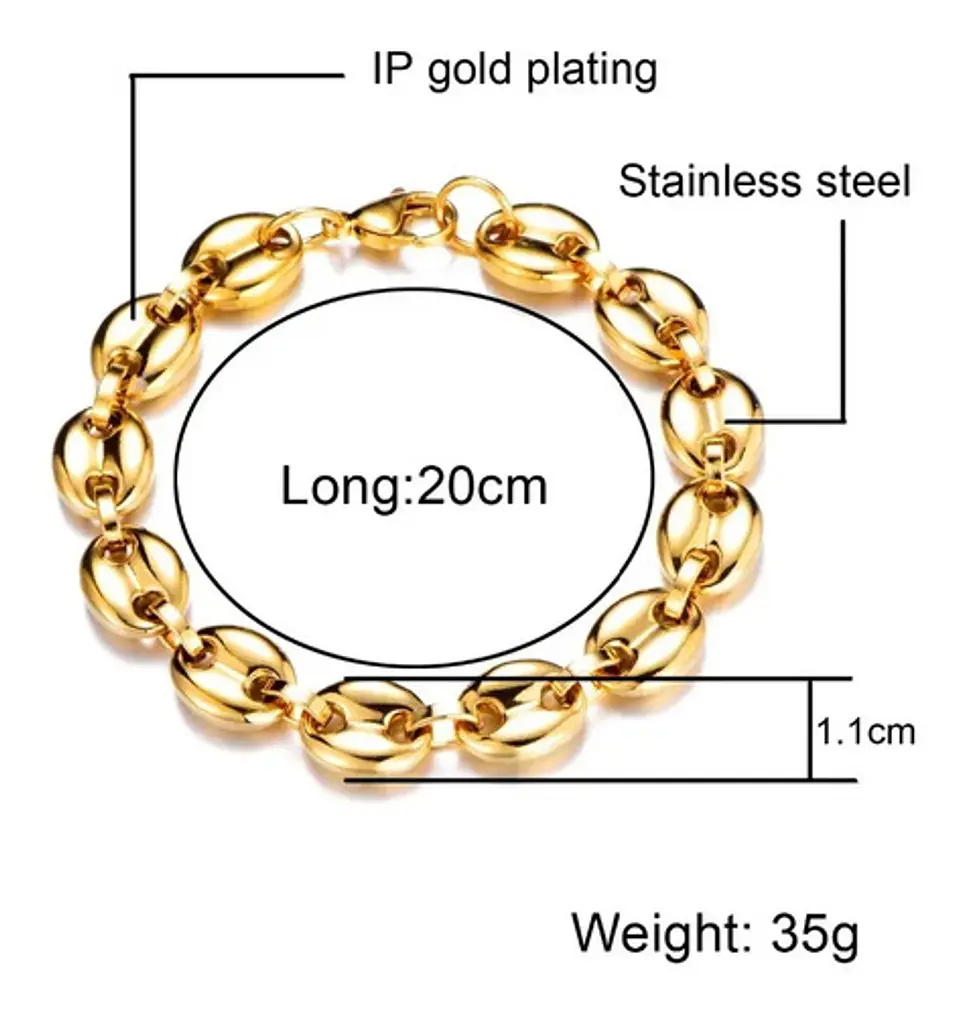 Pulsera Brazalete Esclava Granos 8 Mm Color Oro Para Hombre 2