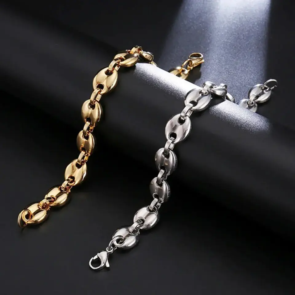 Pulsera Brazalete Esclava Granos 8 Mm Color Oro Para Hombre 4