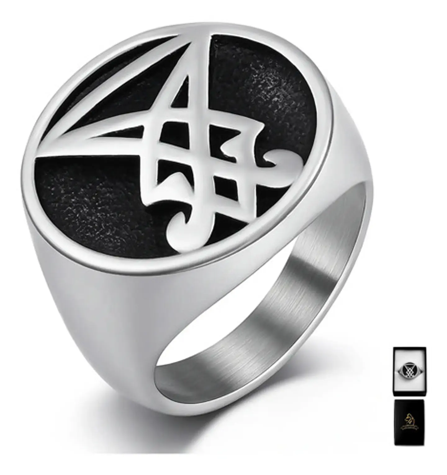 Anillo Color Plata Sello Sigil Acero Inoxidable Para Hombre 1