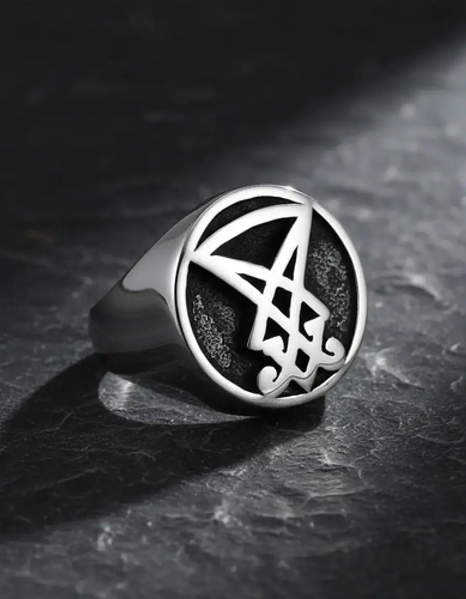 Anillo Color Plata Sello Sigil Acero Inoxidable Para Hombre 7