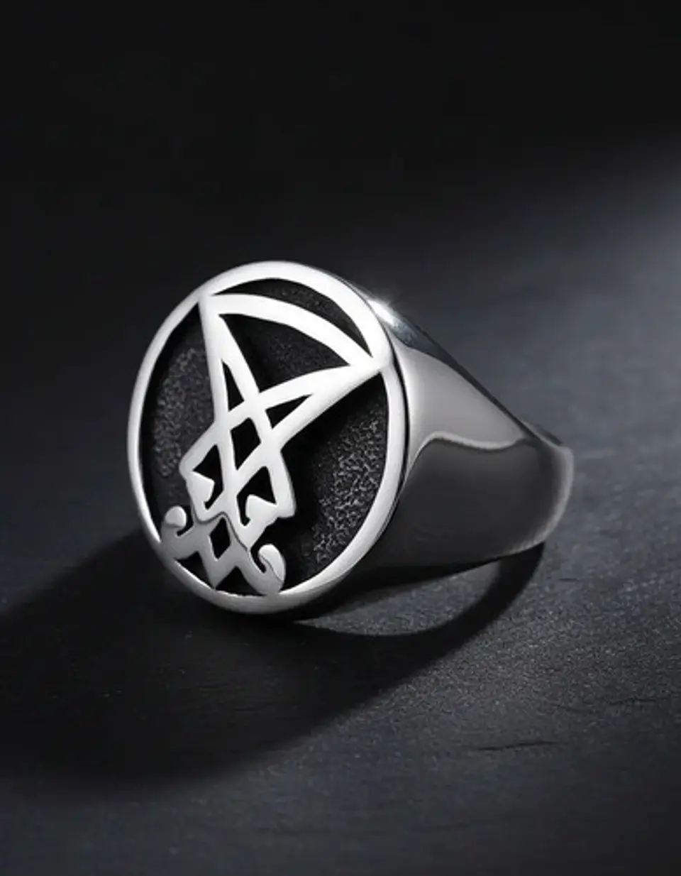 Anillo Color Plata Sello Sigil Acero Inoxidable Para Hombre 8