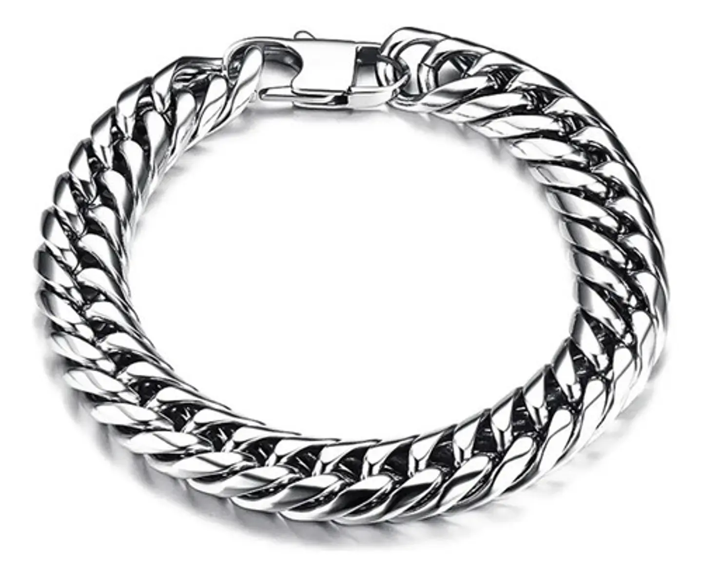 Pulsera Esclava Eslabones Polaca Joyería Color Plata Hombre 1