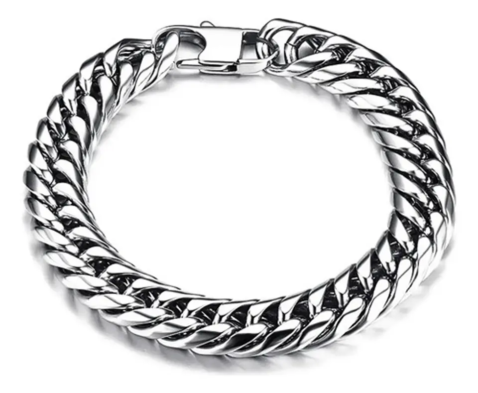 Pulsera Esclava Eslabones Polaca Joyería Color Plata Hombre 1