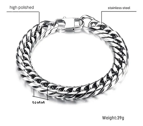 Pulsera Esclava Eslabones Polaca Joyería Color Plata Hombre