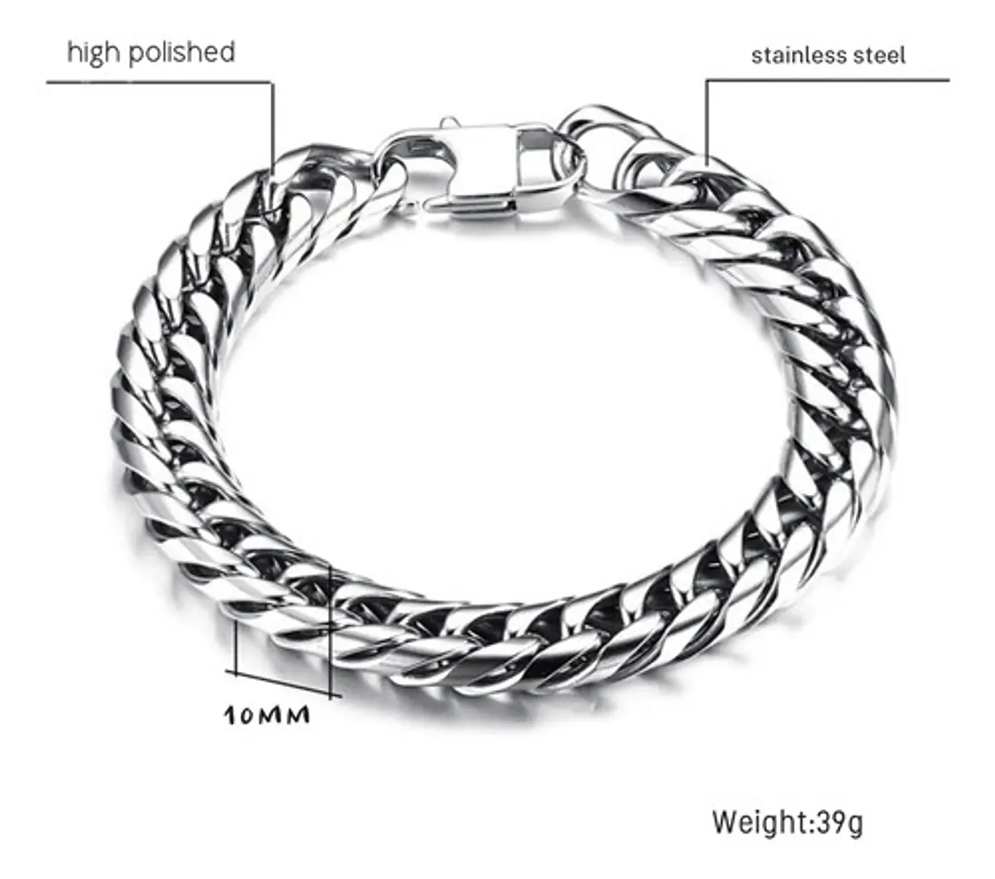Pulsera Esclava Eslabones Polaca Joyería Color Plata Hombre 2