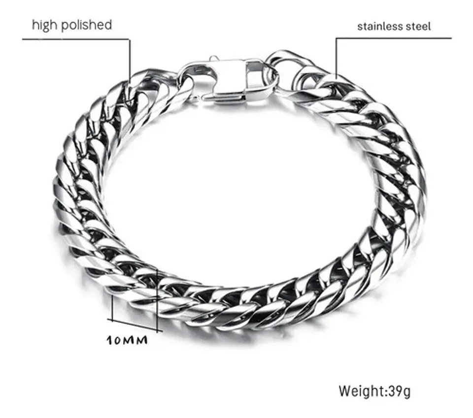 Pulsera Esclava Eslabones Polaca Joyería Color Plata Hombre 2