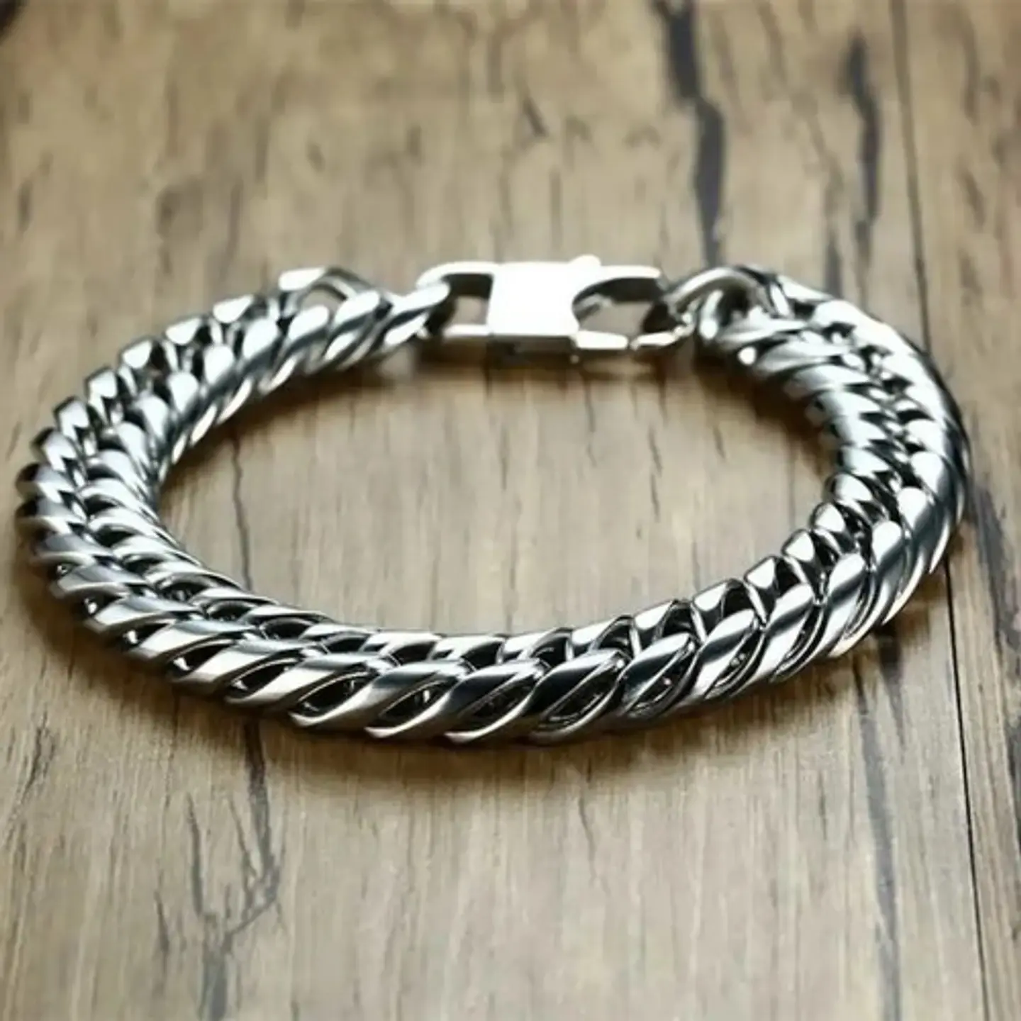 Pulsera Esclava Eslabones Polaca Joyería Color Plata Hombre 4