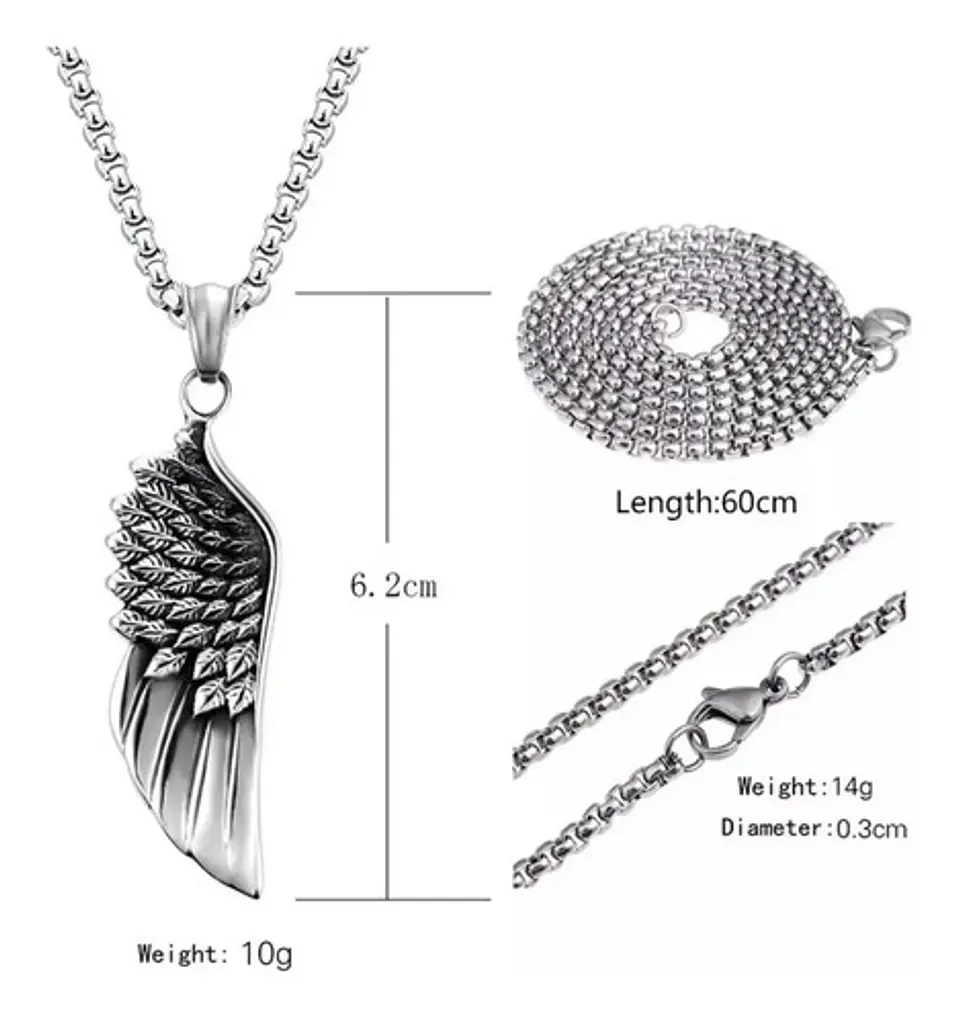 Collar Color Plata Acero Inoxidable Ala Soñador Para Hombre 2