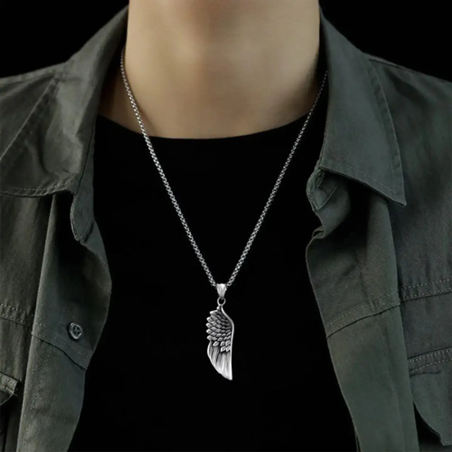 Collar Color Plata Acero Inoxidable Ala Soñador Para Hombre 3