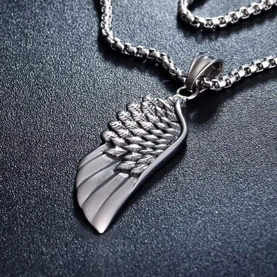 Collar Color Plata Acero Inoxidable Ala Soñador Para Hombre 6