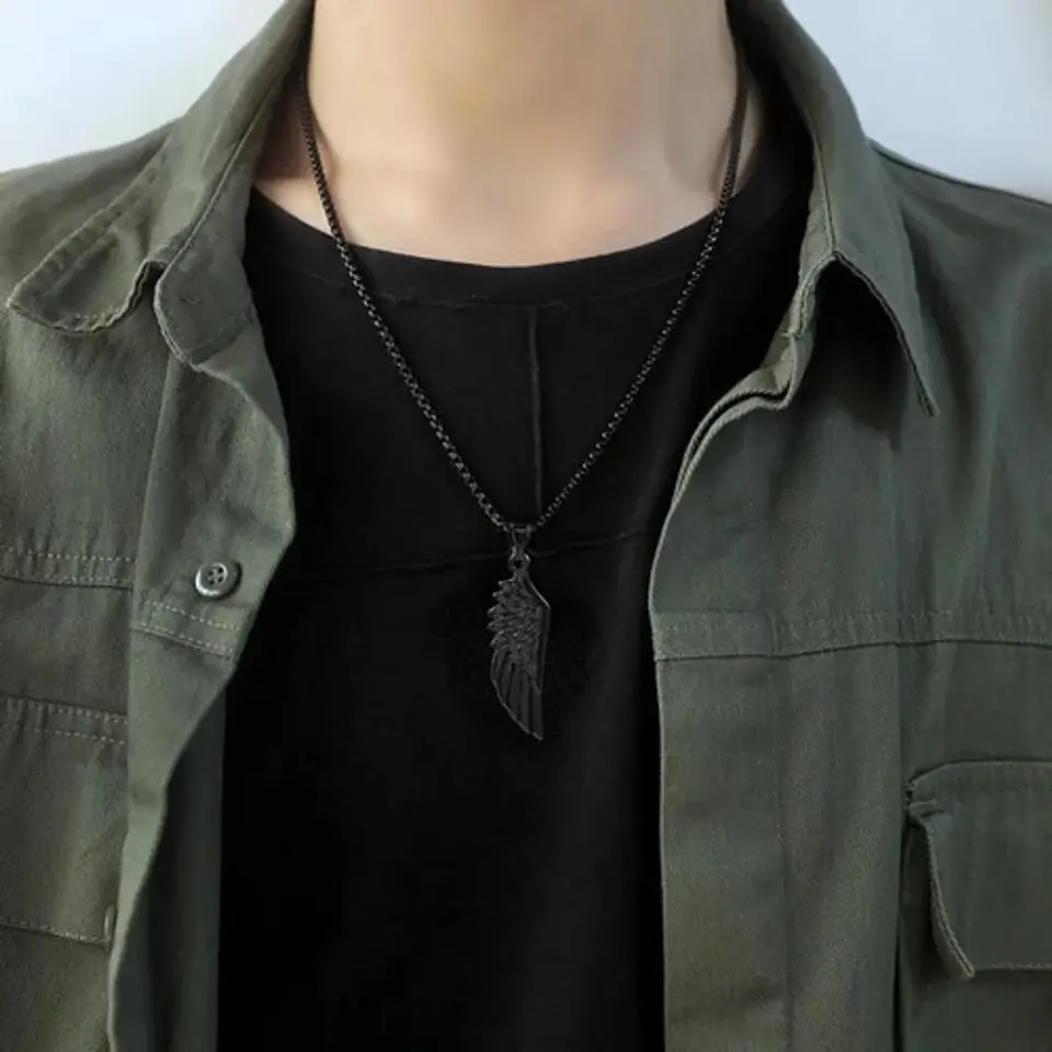 Collar Color Plata Acero Inoxidable Ala Soñador Para Hombre 15