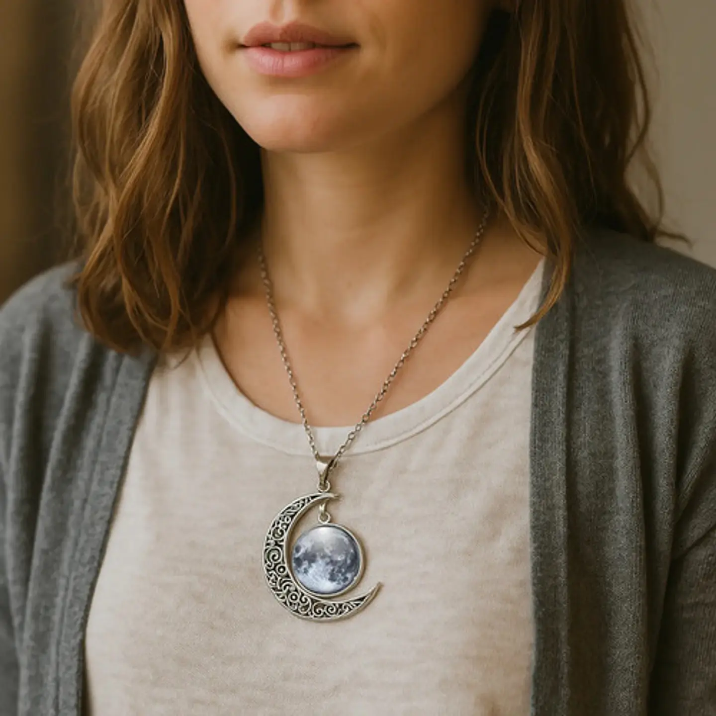 Collar Cadena Gargantilla Mujer Media Luna Galaxia Nebulosa 10