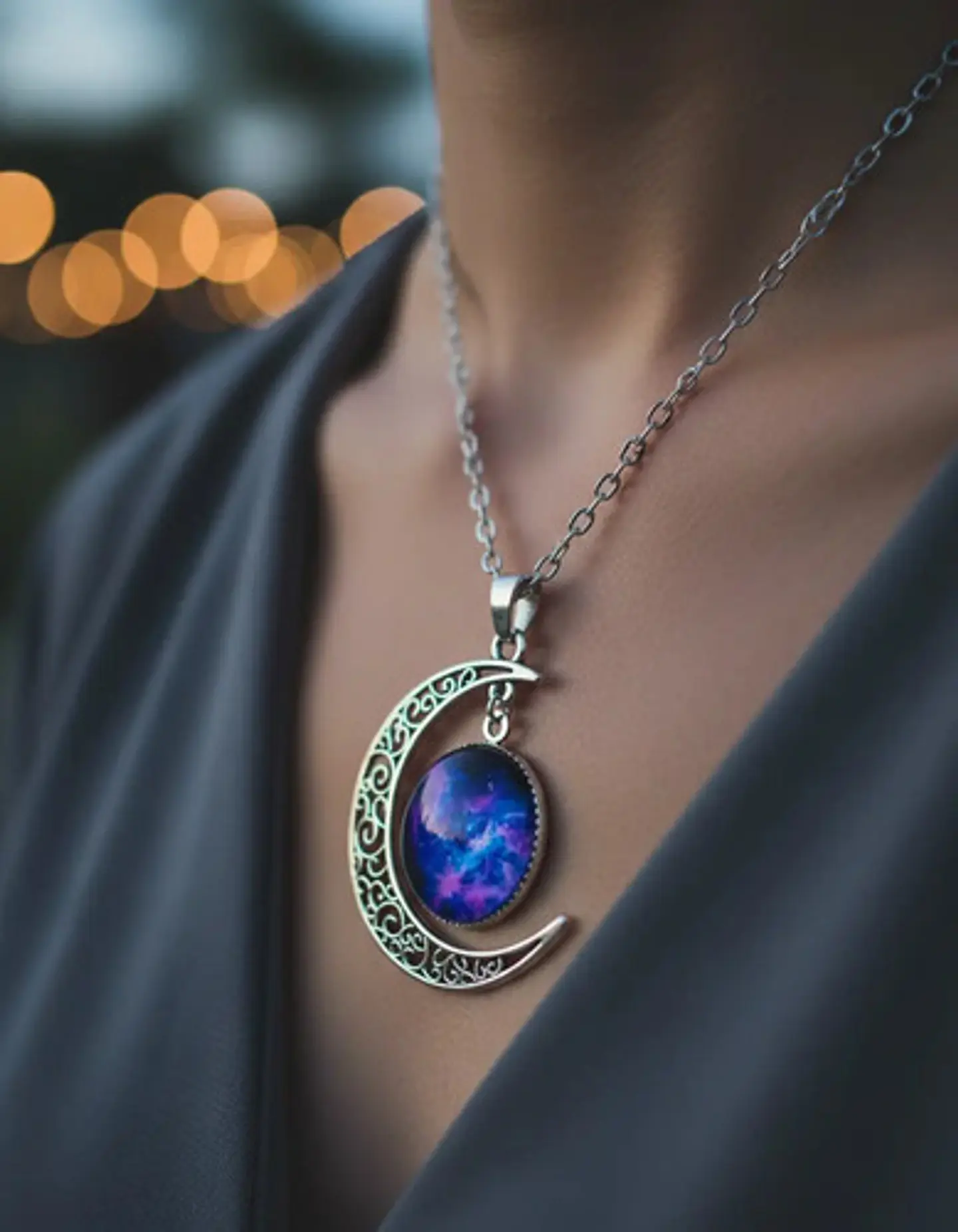 Collar Cadena Gargantilla Mujer Media Luna Galaxia Nebulosa 12