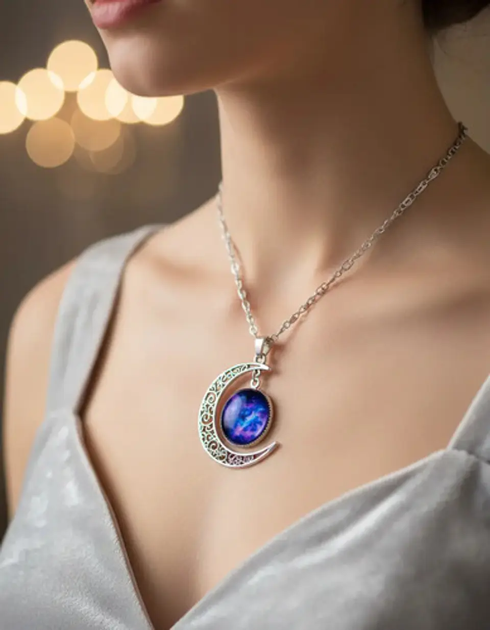 Collar Cadena Gargantilla Mujer Media Luna Galaxia Nebulosa 14