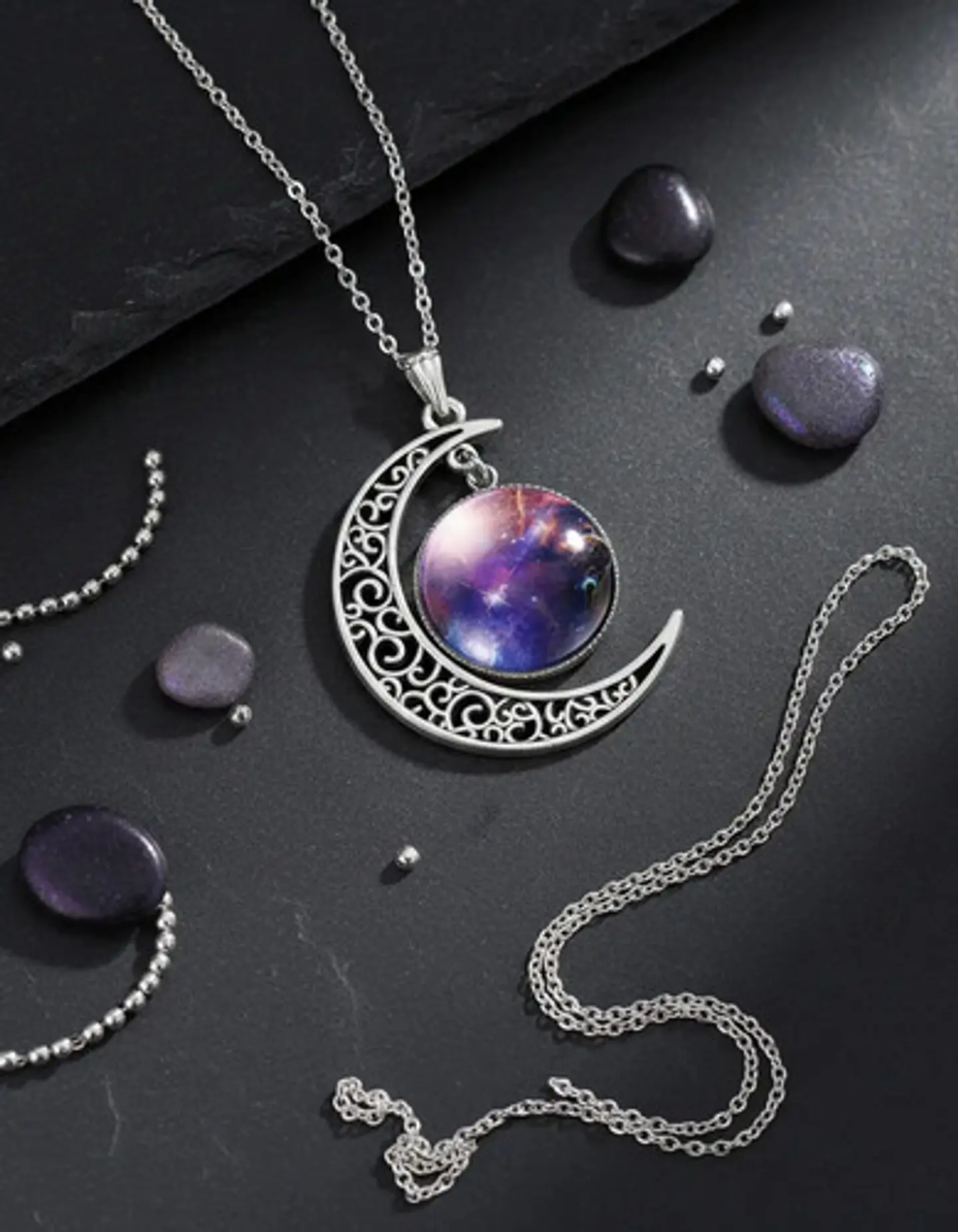 Collar Cadena Gargantilla Mujer Media Luna Galaxia Nebulosa 28