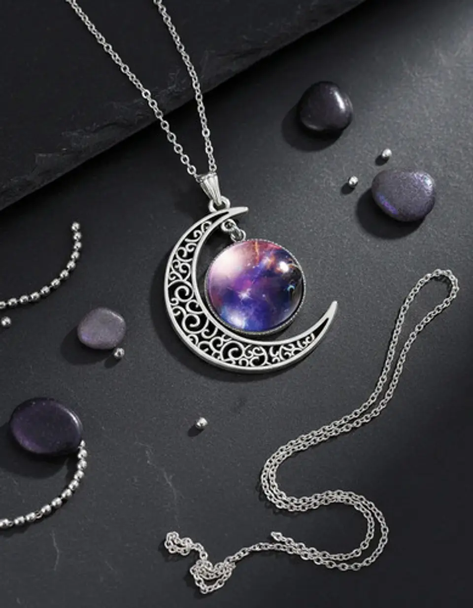 Collar Cadena Gargantilla Mujer Media Luna Galaxia Nebulosa 28
