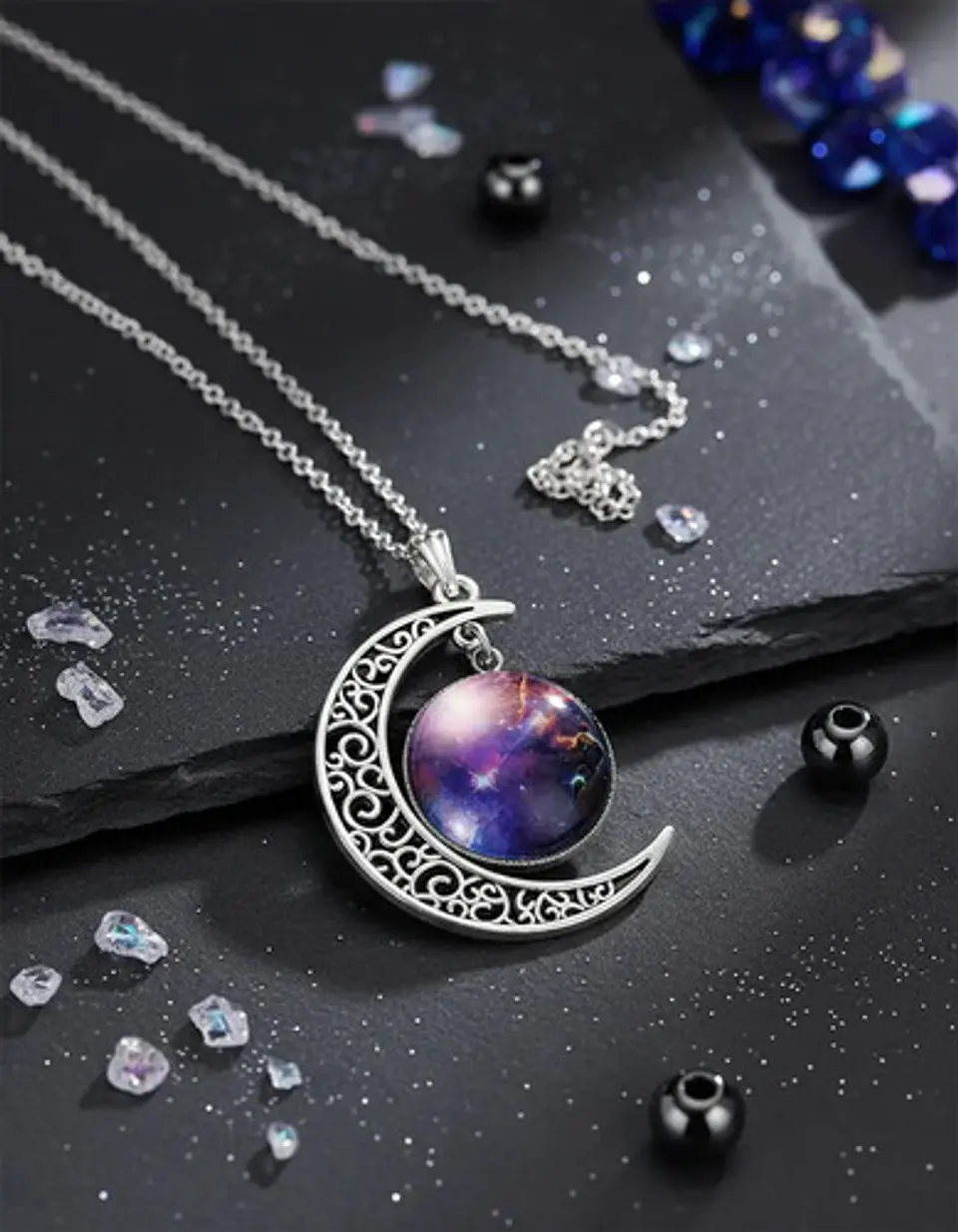 Collar Cadena Gargantilla Mujer Media Luna Galaxia Nebulosa 29