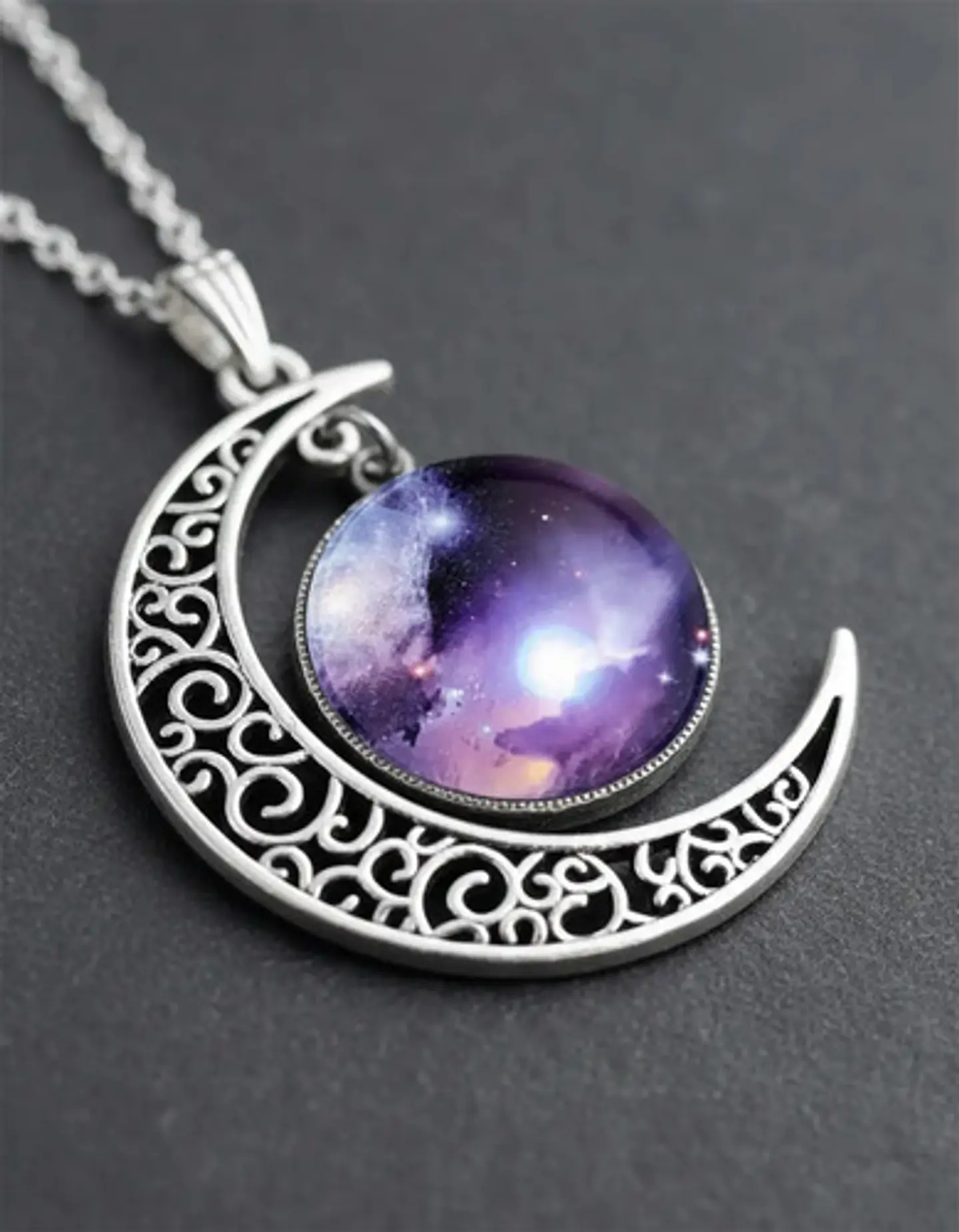 Collar Cadena Gargantilla Mujer Media Luna Galaxia Nebulosa 32