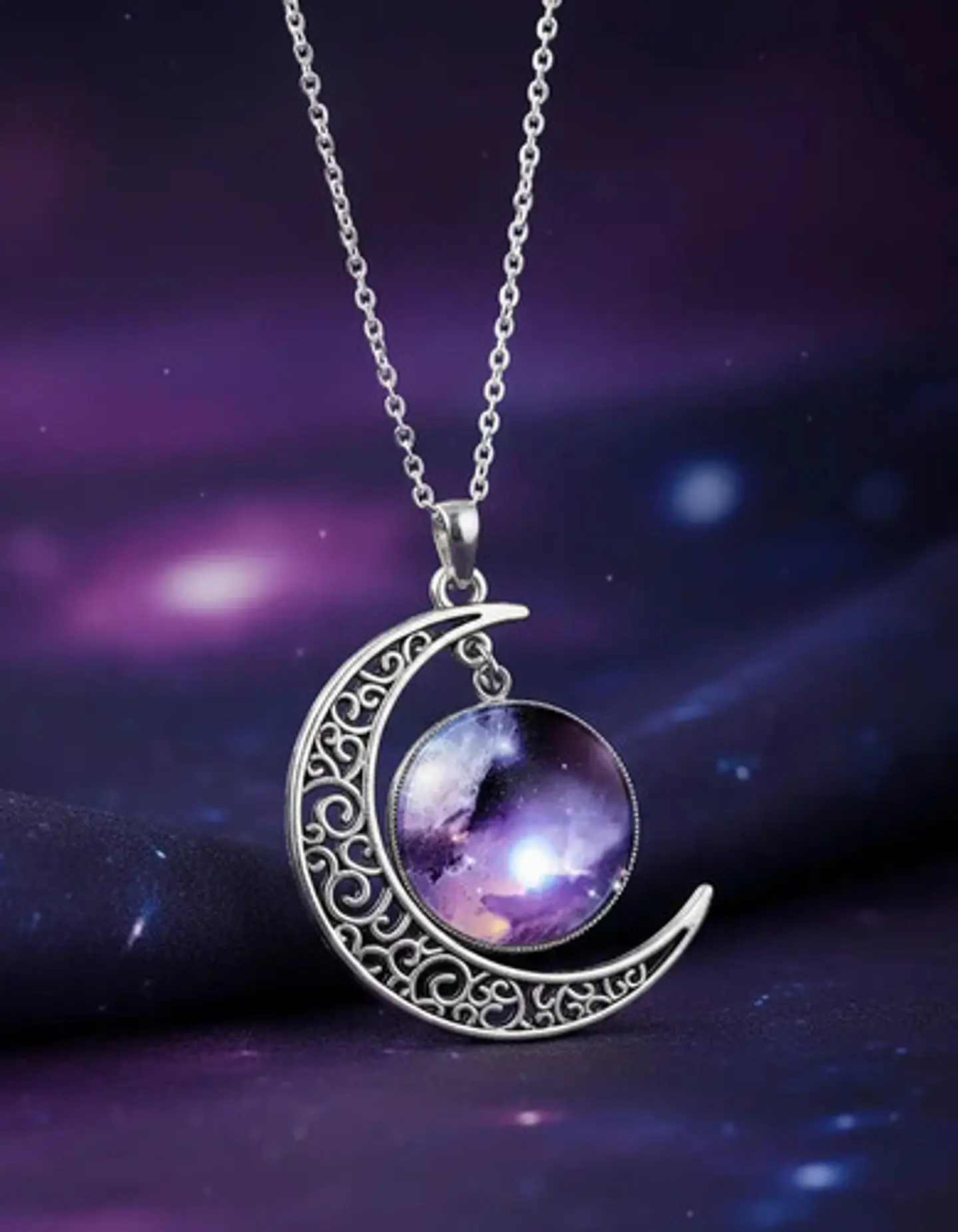Collar Cadena Gargantilla Mujer Media Luna Galaxia Nebulosa 33