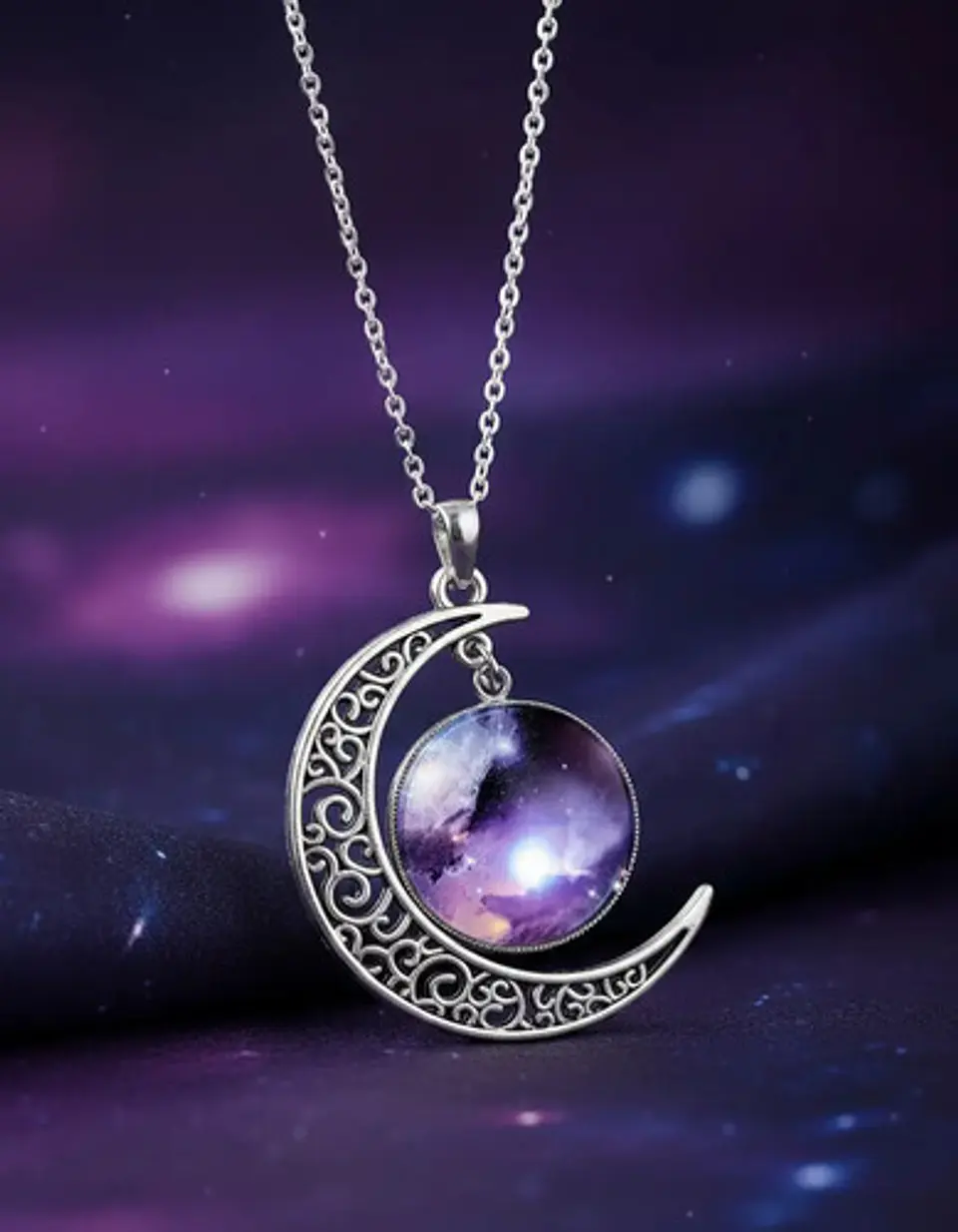 Collar Cadena Gargantilla Mujer Media Luna Galaxia Nebulosa 33