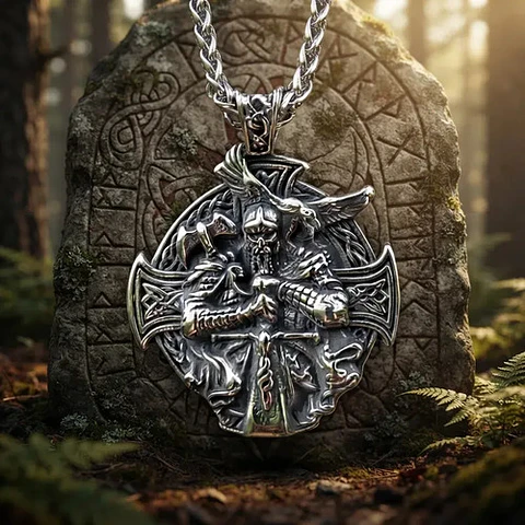 Collar Vikingo En Acero Para Hombres Dije Odín Nórdico