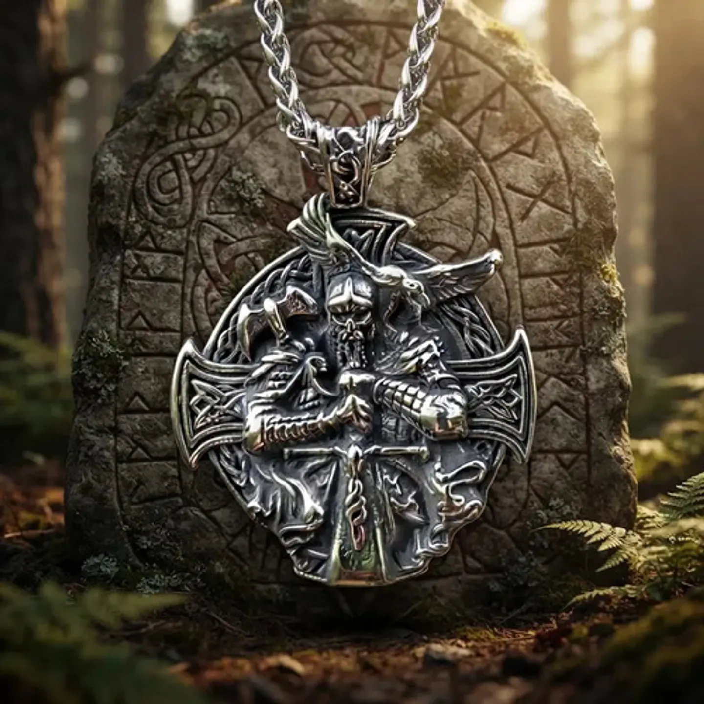 Collar Vikingo En Acero Para Hombres Dije Odín Nórdico 2