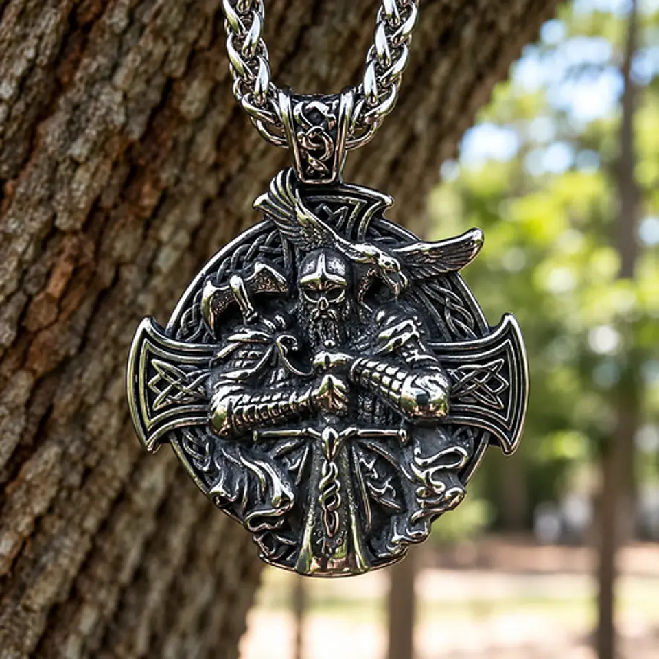Collar Vikingo En Acero Para Hombres Dije Odín Nórdico 3