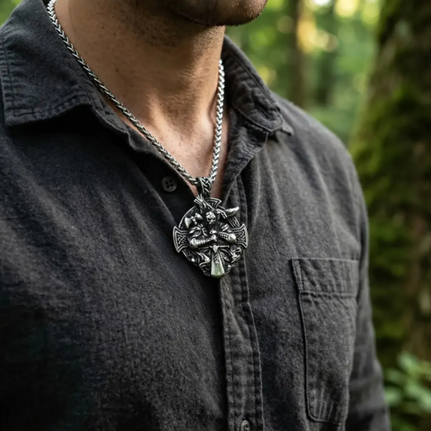 Collar Vikingo En Acero Para Hombres Dije Odín Nórdico 5