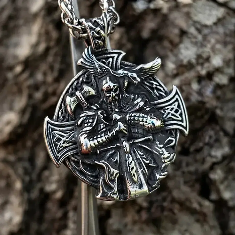 Collar Vikingo En Acero Para Hombres Dije Odín Nórdico 9