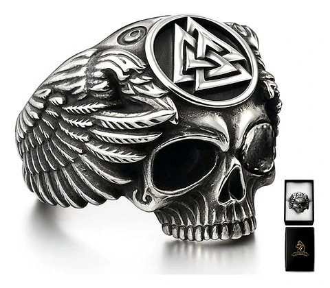 Anillo Color Plata Calavera Vikingo Valknut Calavera Hombre